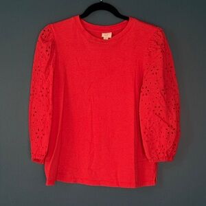 a new day Red Women's Blouse with Eyelet Sleeves